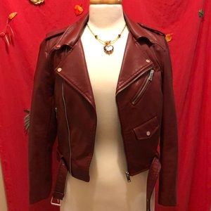 Zara Burgandy Learher Jacket